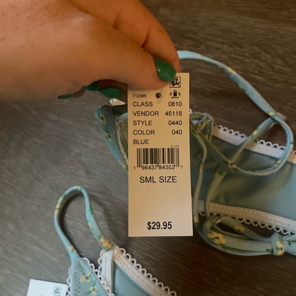 PACSUN BLUE & YELLOW FLORAL HIGH RISE HIGH CUT BIKINI SIZE SMALL - Picture 4 of 4